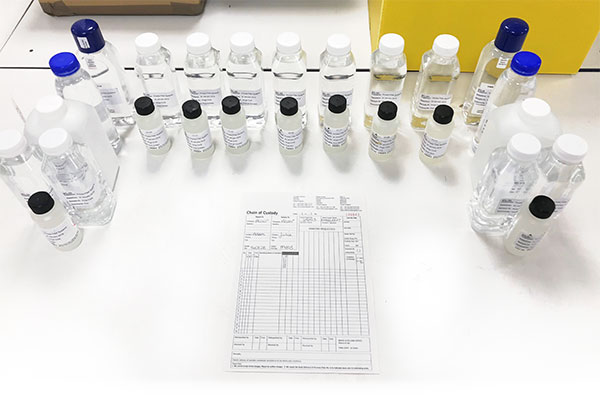 Water testing samples with cerificate