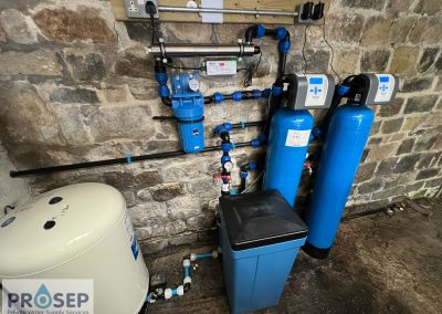 New borehole filtration system installed to reduce iron and manganese as well as ph correction and UV disinfection.
